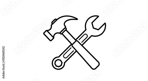 Crossed Hammer and Adjustable Wrench Icon.