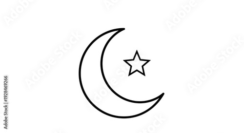 Crescent Moon with Star Icon Simple Design.