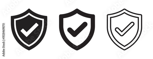 Security shield icon collection with checkmark for safety protection