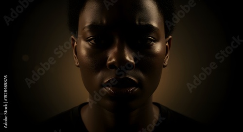 Close up portrait of a young Black man with dramatic lighting and moody atmosphere