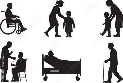 Healthcare workers assisting patients in hospitals and medical settings