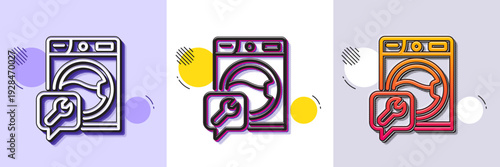 Spanner tool line icon. Halftone dotted pattern. Gradient icon with grain shadow. Washing machine repair service sign. Line washing machine icon. Various designs. Vector