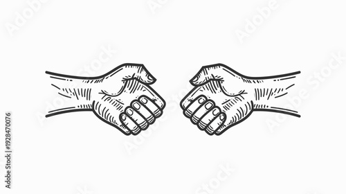 Black and white illustration of two hands shaking, depicting agreement or partnership