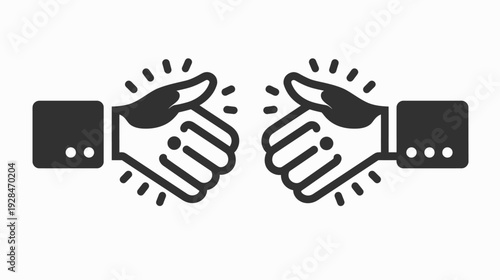 Stylized illustration of two hands shaking, symbolizing agreement or collaboration. Monochrome design