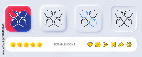 Squad line icon. Neumorphic, Flat shadow, 3d buttons. Team work sign. Fist bump symbol. Line squad icon. Social media icons. Vector