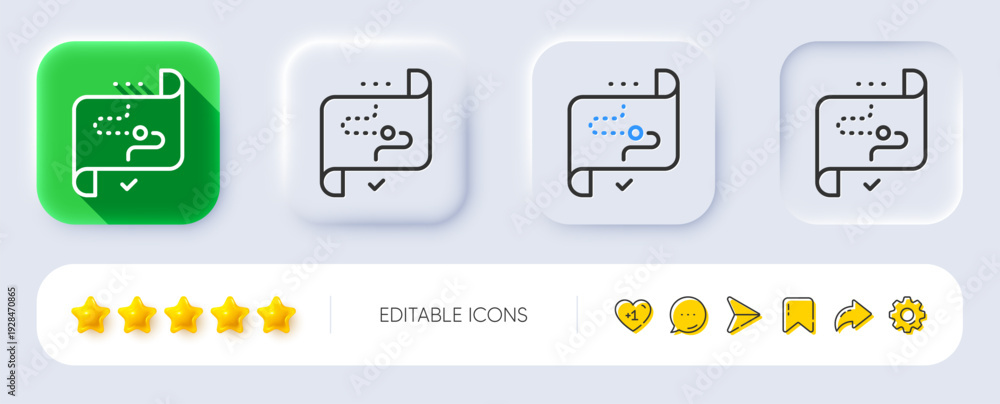 Naklejka premium Target path line icon. Neumorphic, Flat shadow, 3d buttons. Stratery goal sign. Core value symbol. Line target path icon. Social media icons. Vector