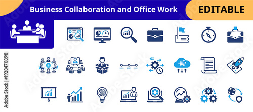 Business Collaboration and Office Work Editable Icon Banner Design