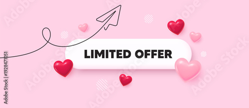Limited offer search bar. Share plane line icon. Limited offer symbol. Special promotion sign. Shopping sale. Search button with 3d hearts. Vector
