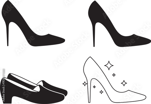 Women's High Heels and Mules Silhouette and Outline Icons