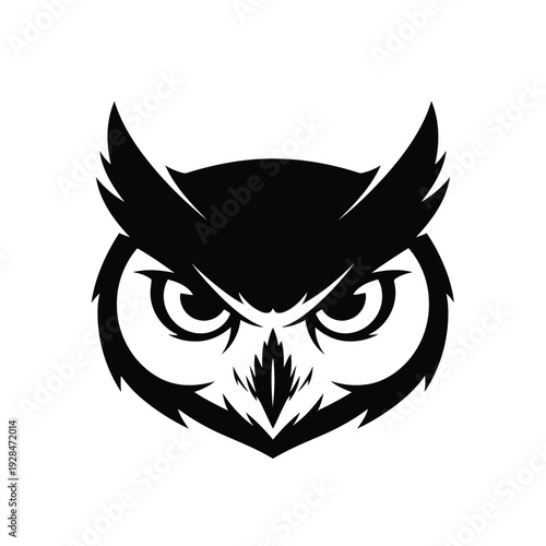 Black and white illustration of an owl with piercing eyes and detailed feathers Vector