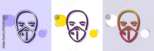Medical mask line icon. Halftone dotted pattern. Gradient icon with grain shadow. Safety breathing respiratory mask sign. Coronavirus face protection symbol. Line medical mask icon. Vector