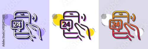 24 hour service line icon. Halftone dotted pattern. Gradient icon with grain shadow. Call support sign. Feedback chat symbol. Line 24h service icon. Various designs. Vector