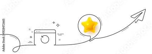 Recovery internet line icon. Continuous line with share plane. Backup data sign. Restore information symbol. 3d star in speech bubble. Recovery internet single line ribbon. Loop curve pattern. Vector