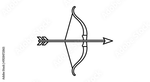 Simple black and white line drawing of a classic recurve bow and arrow
