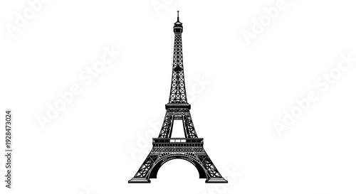 Stylized black and white illustration of the eiffel tower against a white background