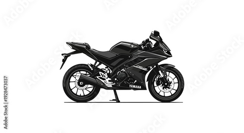 Stylized illustration of a black yamaha r15 motorcycle with detailed line work