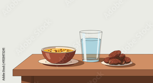 Bowl of Cereal with Dates and Water.
