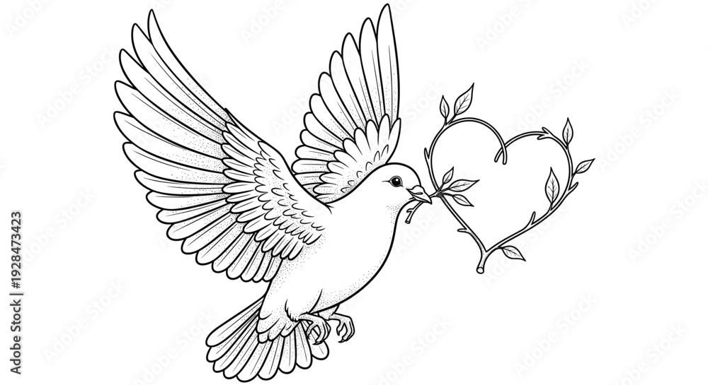 Fototapeta premium Dove Flying with Olive Branch in Beak.