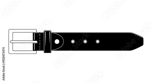 A black leather belt with a silver buckle shown in a simple line drawing style