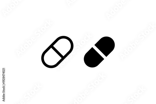Medical Pill Capsule Outline and Solid Icon