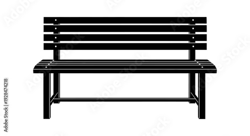 Simple black and white illustration of a wooden park bench facing forward