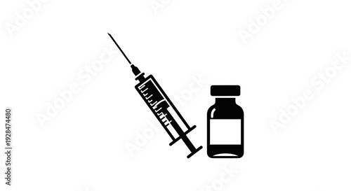 A black silhouette of a syringe and vial representing medical injection or vaccination