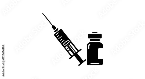 A black silhouette depicts a syringe and vial representing vaccination or injection