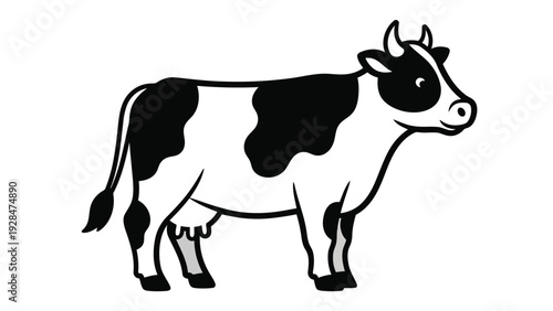 Black and white cow standing on a plain background Vector
