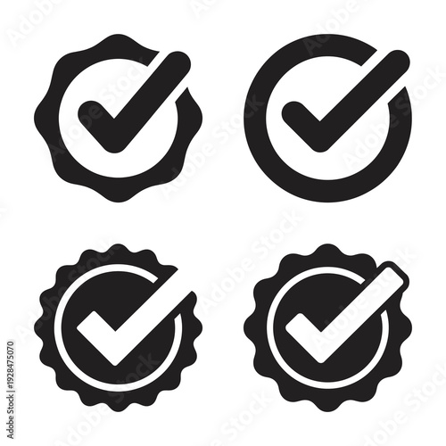 Check mark symbol set for approval and success in different designs