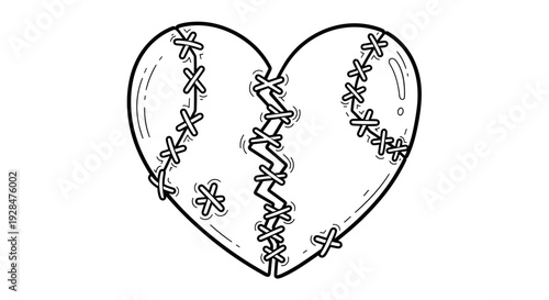 Broken Heart with Stitches Illustration 1.
