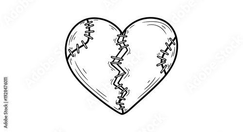 Broken Heart with Stitches Illustration.