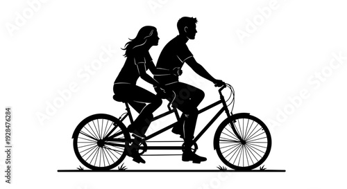 Man and Woman Riding Tandem Bicycle.