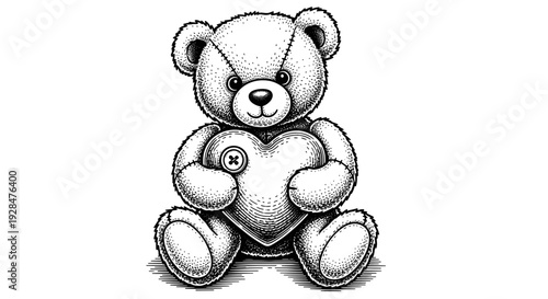 Teddy Bear Holding Heart Illustration.