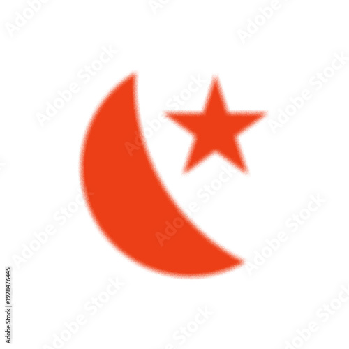 Red Crescent Moon and Star. Diffused Crescent Moon and Star Eid Ramadan Holiday Icon.