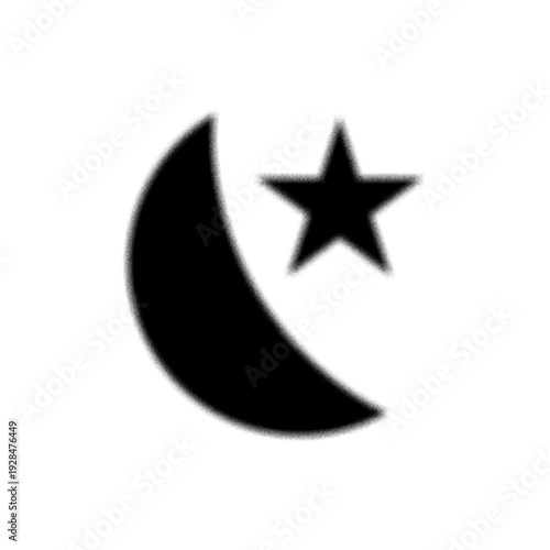 Black Crescent Moon and Star. Diffused Crescent Moon and Star Eid Ramadan Holiday Icon.