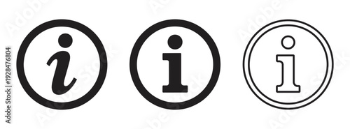 Information icon set with different styles of lowercase letter i sign
