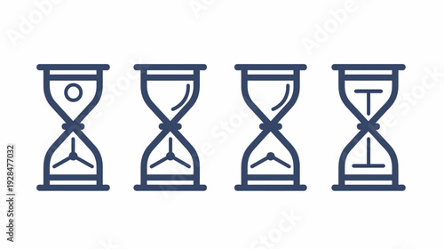 Four stylized hourglass illustrations in a row, each at a different stage of depletion