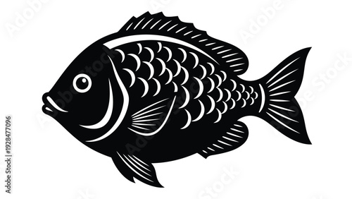 Black and white illustration of a stylized fish with distinctive markings Vector