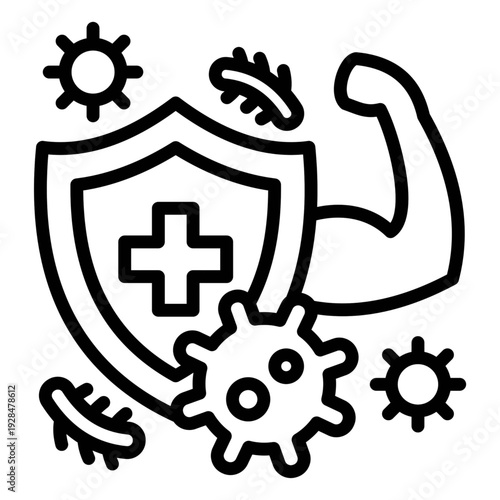 Strong immune system shield against germs and viruses  icon, vector illustration.