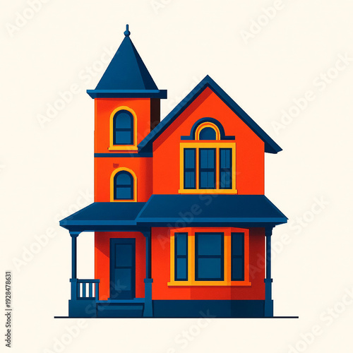 Colorful house design in a simple style with unique architecture and vibrant colors for commercial use