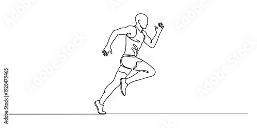A continuous single line drawing of a sprinter at the starting line, symbolizing anticipation and athletic focus, line art style illustration.