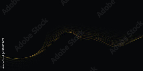 3d sea dots wave gloviwng stream. Flow from dynamic particles. Chain of nodes. Array surface isolated on black background. Colorful lights of intersections sparkles. Beautiful vector abstract shapes.