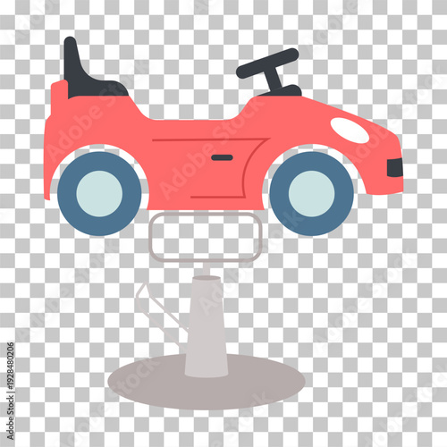 A red car-shaped chair for children's haircuts on a transparent background.