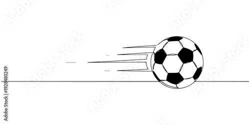 A continuous single line drawing of a soccer ball, symbolizing football action, line art style illustration.