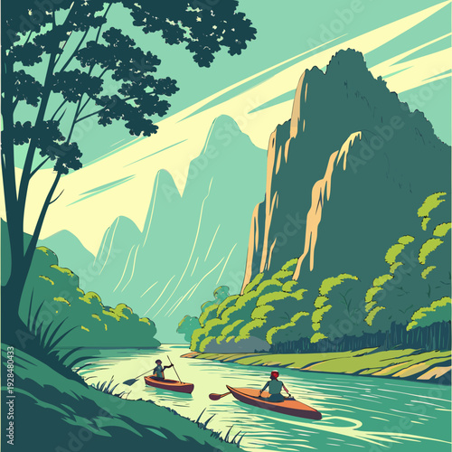Kayaking on Nam Song River in Vang Vieng