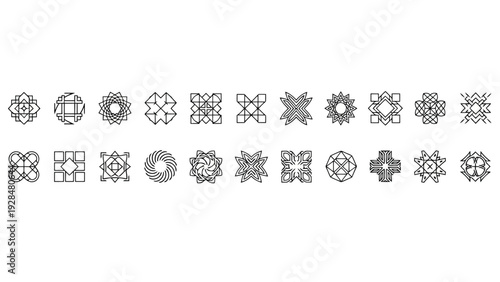 Intricate geometric patterns composed of interconnected circular and angular designs Vector