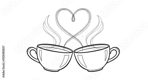 Two Coffee Cups with Heart Shape Steam.