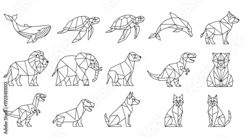 Playful collection of cartoon animals and objects in whimsical black and white line art Vector