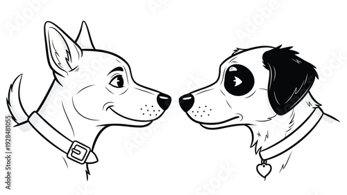 Two playful cartoon dogs sharing a tender moment and smiling at each other Vector