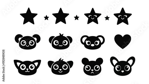 Playful collection of cartoon animals and musical instruments with stars Vector